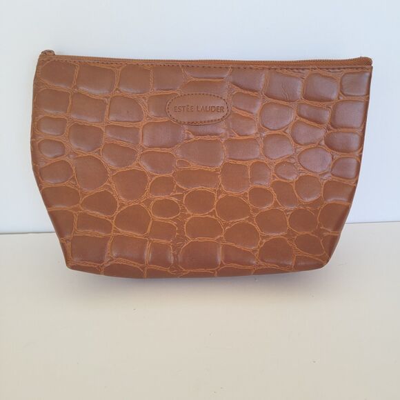 Estée Lauder Other - Estee Lauder Make Up Bag Brown Crocodile Print Zipper 10x6 Medium/ Large